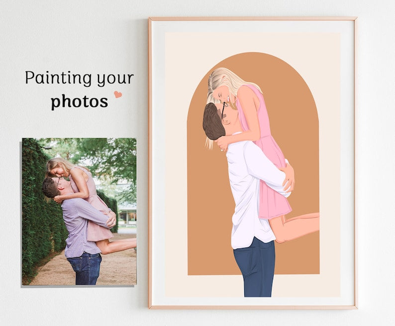 Couple portrait, gift for couple, faceless portrait, engagement drawing, boyfriend portrait, family portrait, custom gift, Faceless Gift