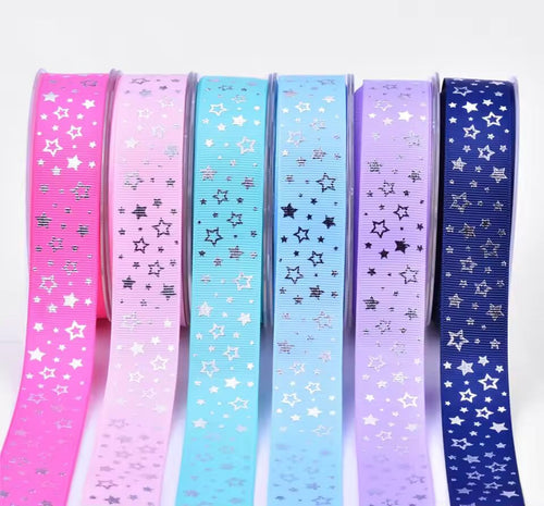 25mm 5Yards Stars garment accessories Heat transfer printing gift wrapping belt DIY baking Polyester ribbon Hair Bow Sewing