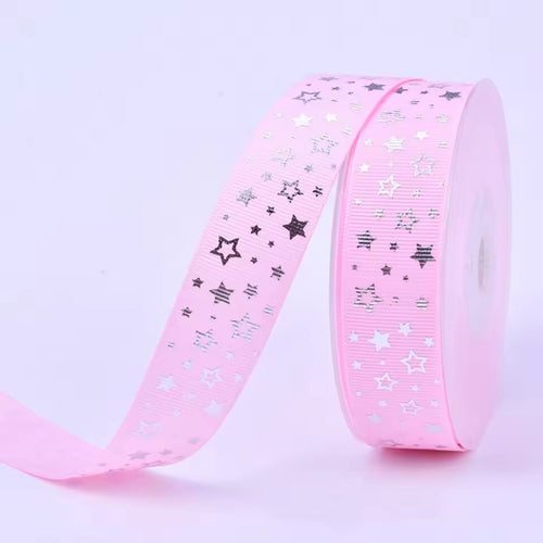 25mm 5Yards Stars garment accessories Heat transfer printing gift wrapping belt DIY baking Polyester ribbon Hair Bow Sewing